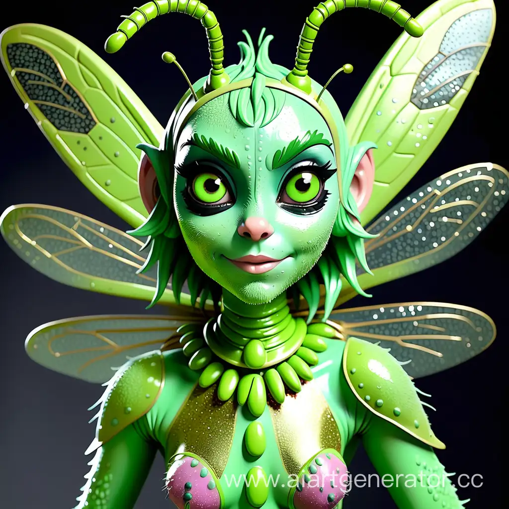 Latex-Furry-Grasshopper-Girl-with-Glittery-Green-Chitinous-Skin-and-Wings