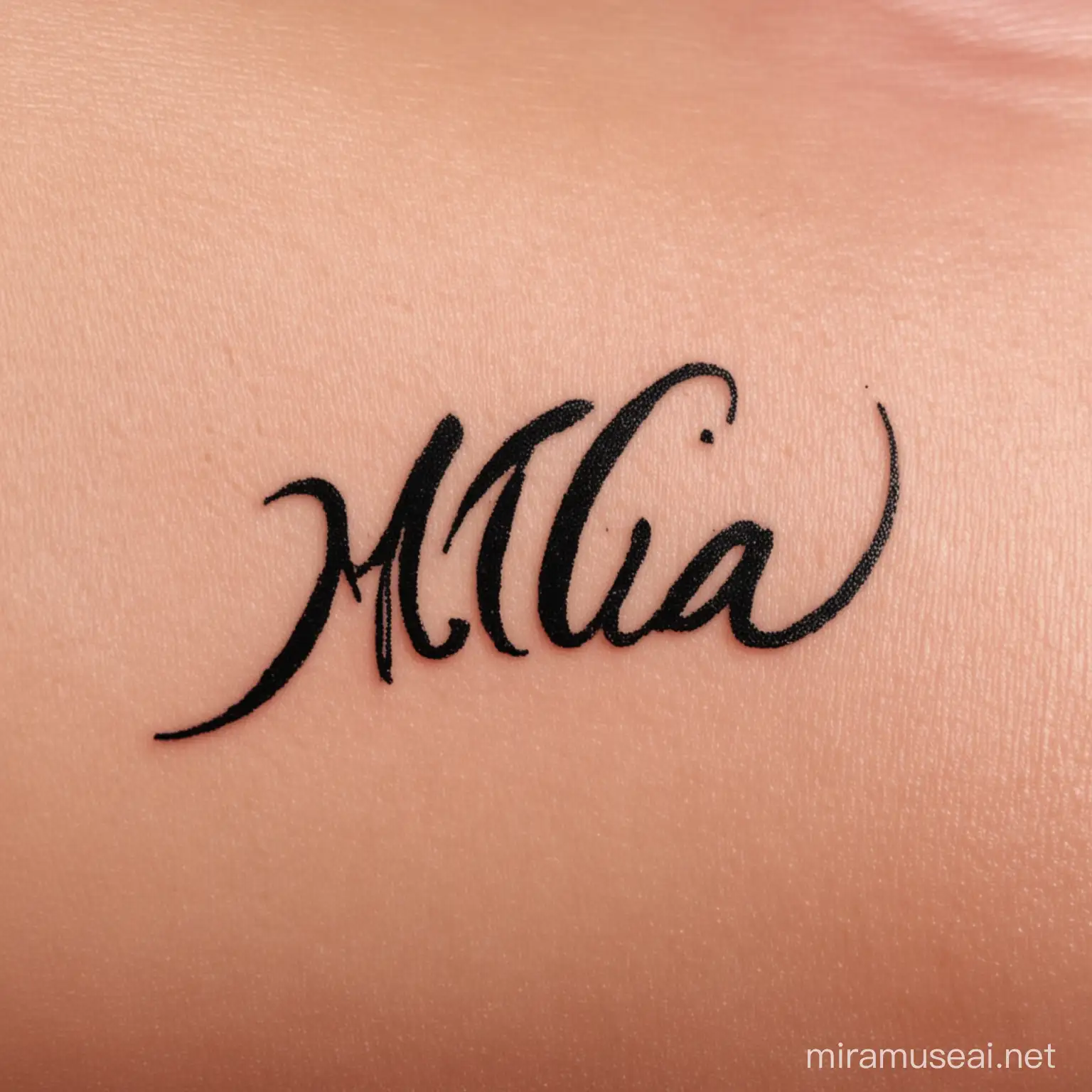 Mini tattoo of the word Mia calligraphy