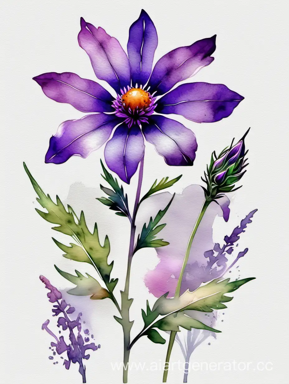 Vibrant-Realistic-Watercolor-of-Big-Purple-Wildflower-on-White-Rough-Texture-Background