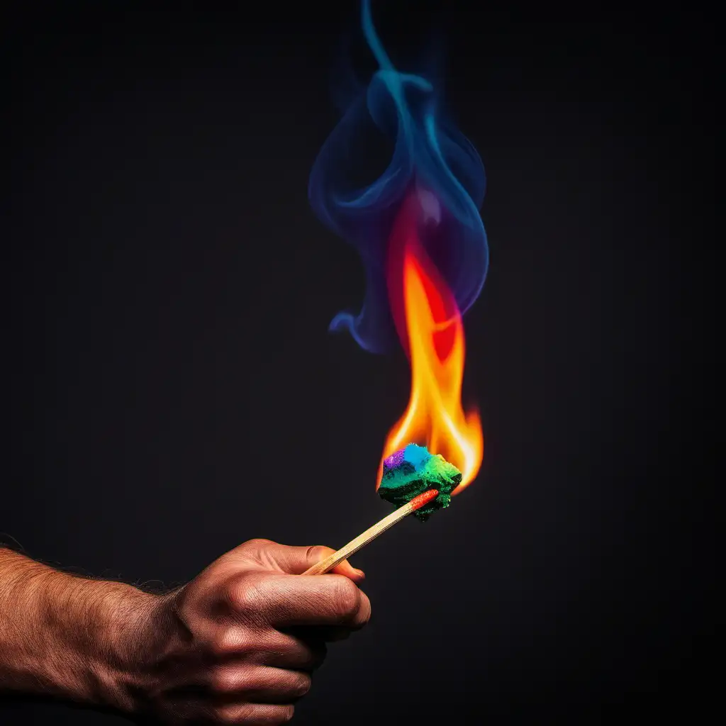 Vibrant Worker Igniting a Matchstick in Fiery Brilliance
