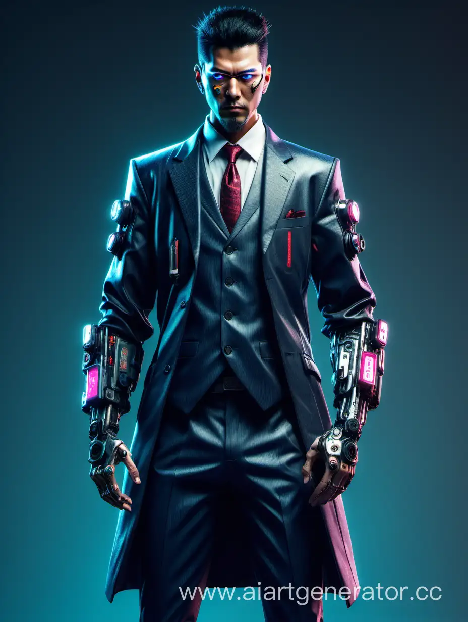 персонаж корпарат происхождение япония мужчина в стиле Cyberpunk