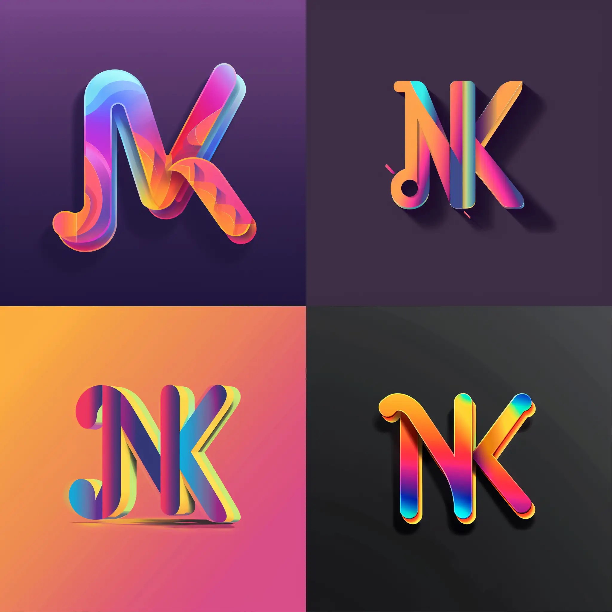 minimalist music app Logo with the letter N and K, multicolored, with gradient