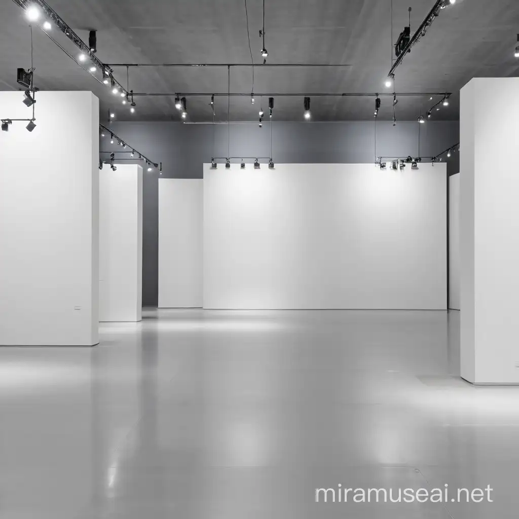 empty walls in a museum space, dark grey walls, high ceilings, no artworks, several rooms view