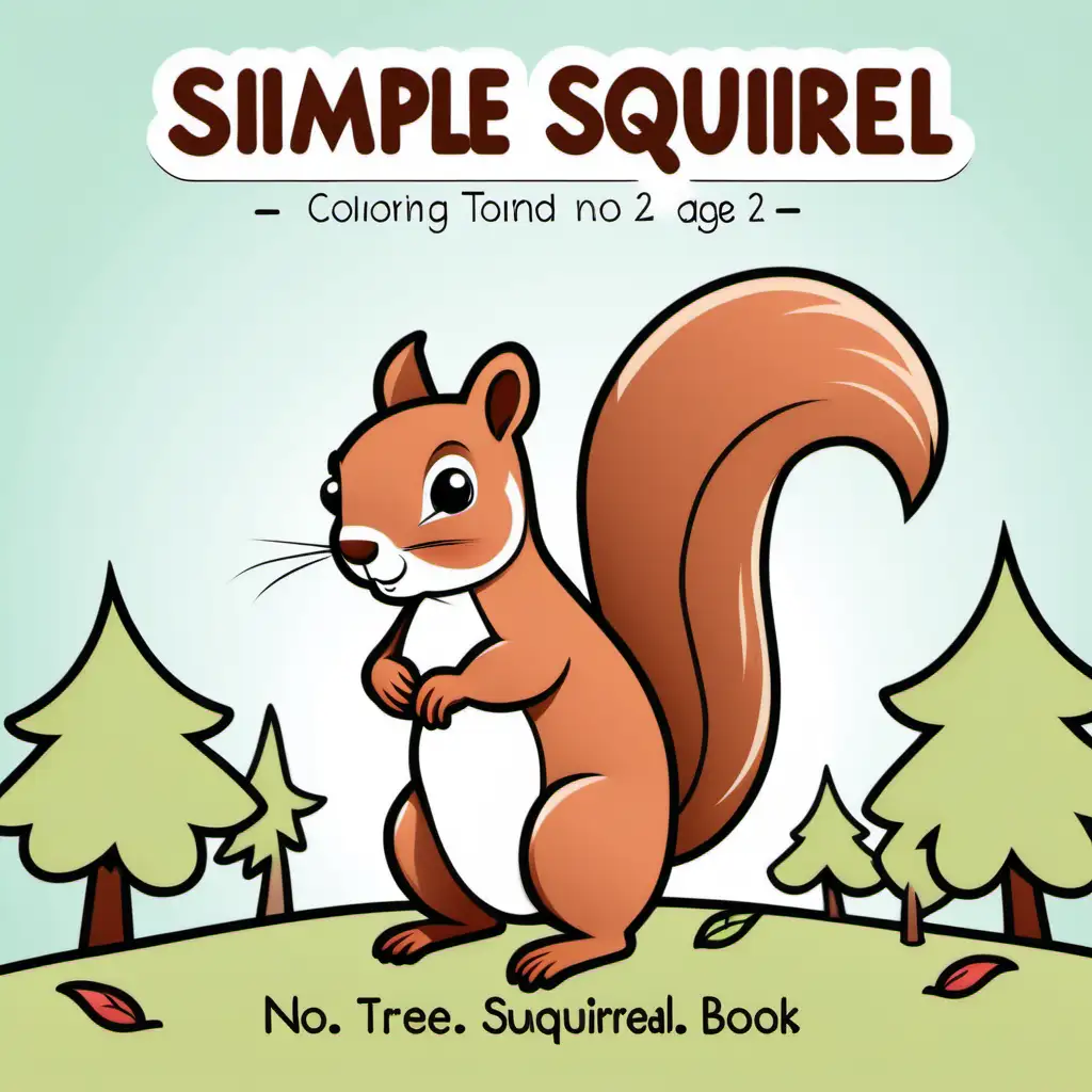 soft color, simple kids age 2, coloring book cover,  bold outlines, simple squirrel, simple tree,  no back ground,