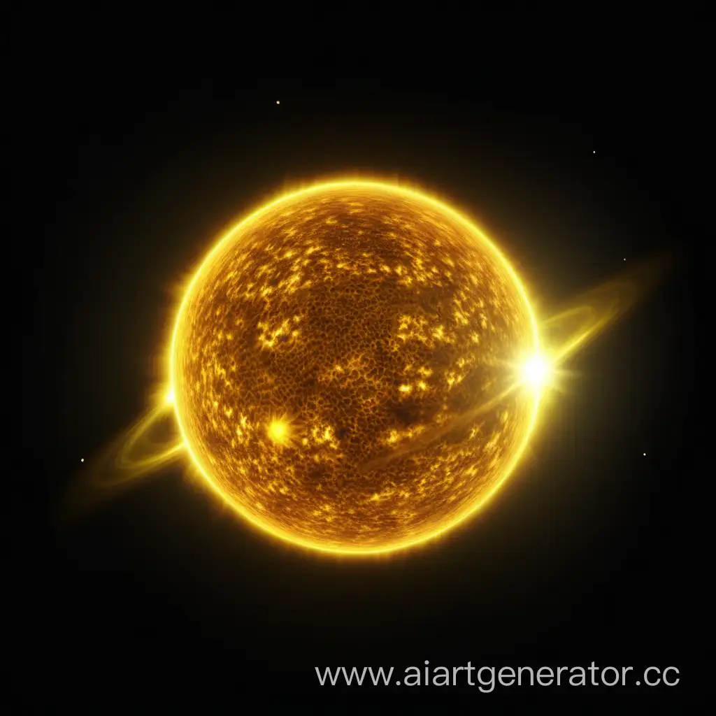 Солнце планета жёлтая яркая в космосе на черном фоне, 4k