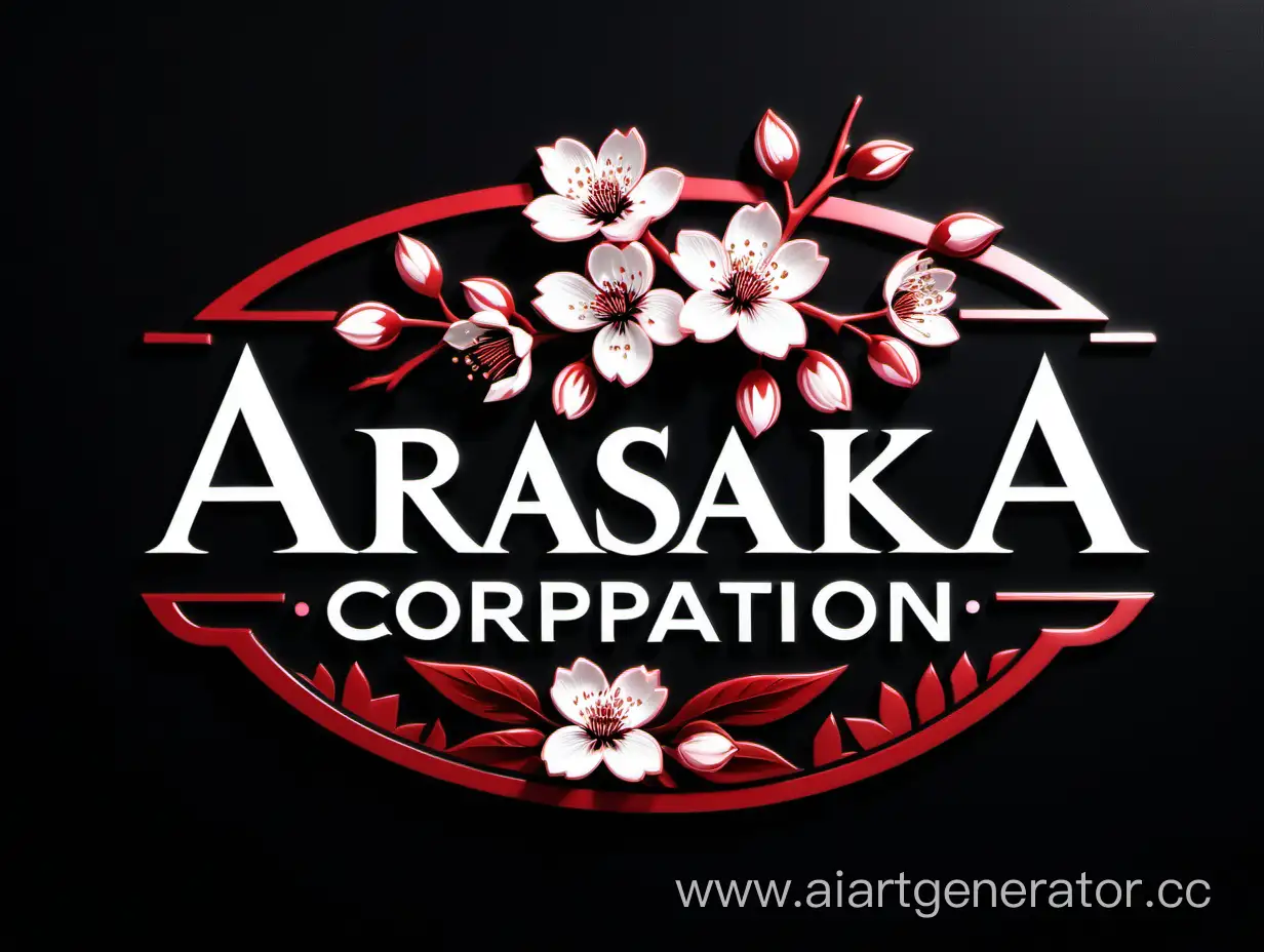 Arasaka-Corporation-Logo-on-Black-Background-with-Cherry-Blossom-Emblem