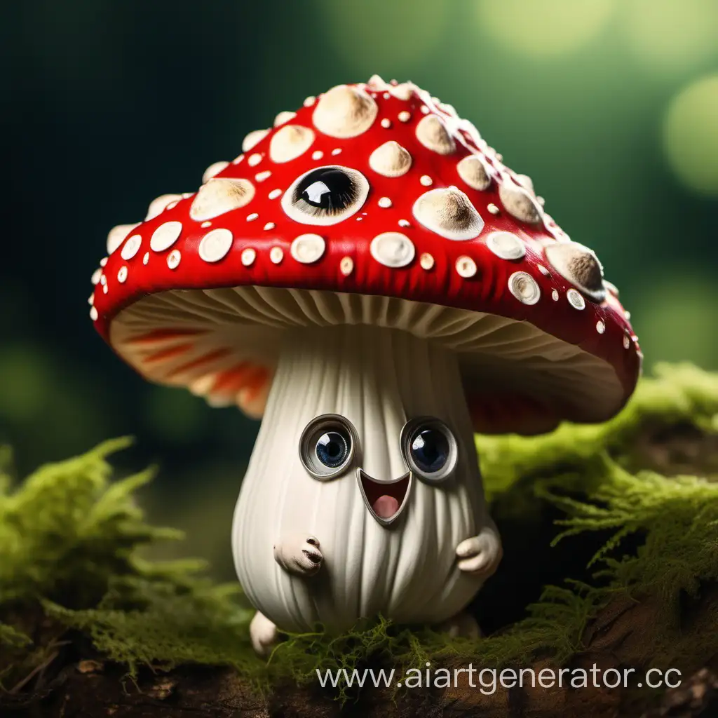 Cheerful-Small-Fly-Agaric-Mushroom-with-Big-CatLike-Eyes