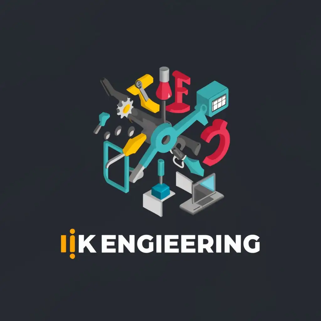 a logo design,with the text "IK Engineering", main symbol:Laptop, vernier caliper, dial gauge, microscope, thermometer,,complex,be used in Technology industry,clear background