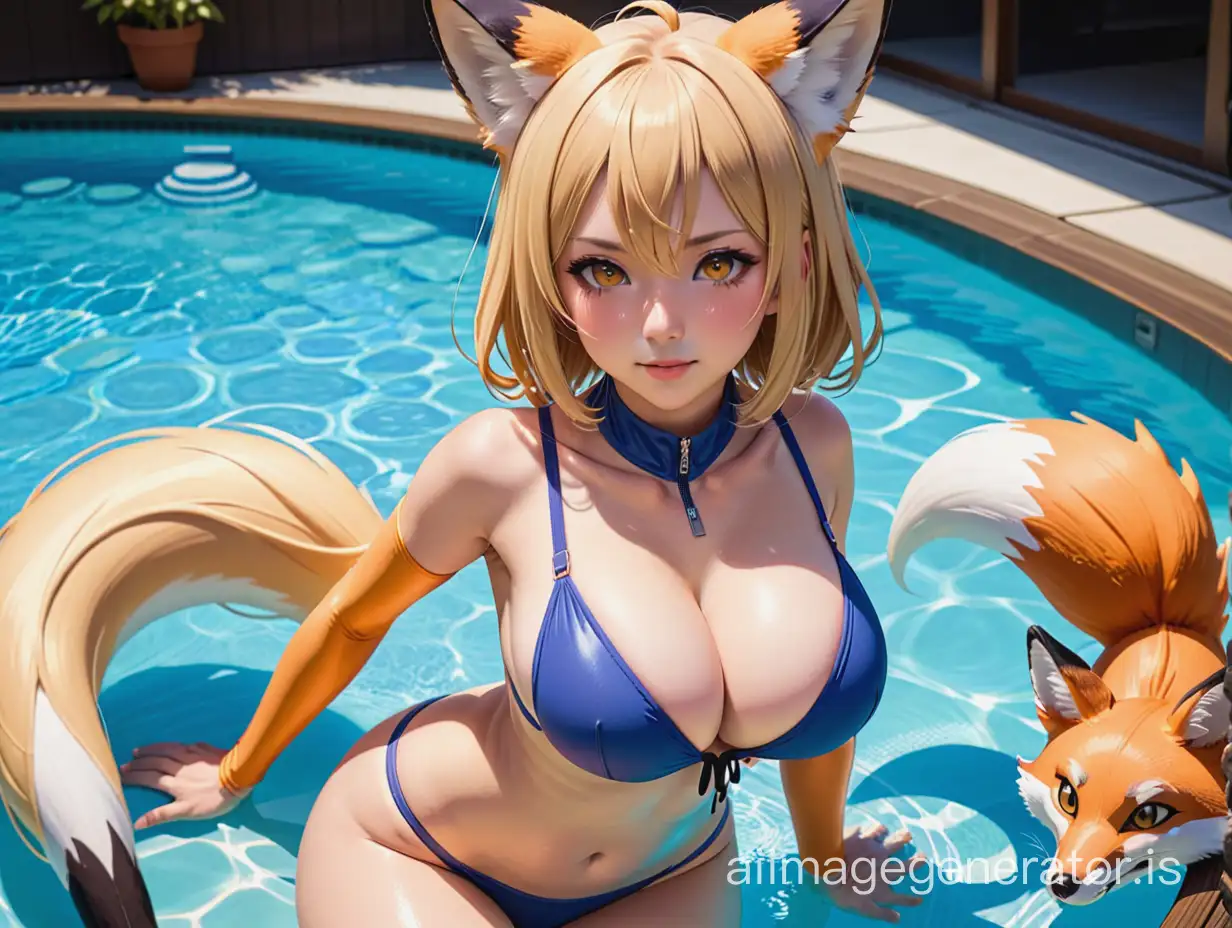nsfw,{{yakumo_ran}},1girl, alternate_costume, animal_ears, bare_arms, blonde_hair, blue_swimsuit, breasts, cleavage, collarbone, cowboy_shot, fox_ears, fox_girl, fox_tail, front_zipper_swimsuit, hair_between_eyes, hat, kyuubi, large_breasts, looking_at_viewer, meme_attire, multiple_tails, one-piece_swimsuit, pillow_hat, short_hair, solo, swimsuit, tail, unzipped, yakumo_ran, yellow_eyes, zipper, Art_starraisins, Horseshoeing,panorama, fisheye lens,stepped on,from below,ass focus