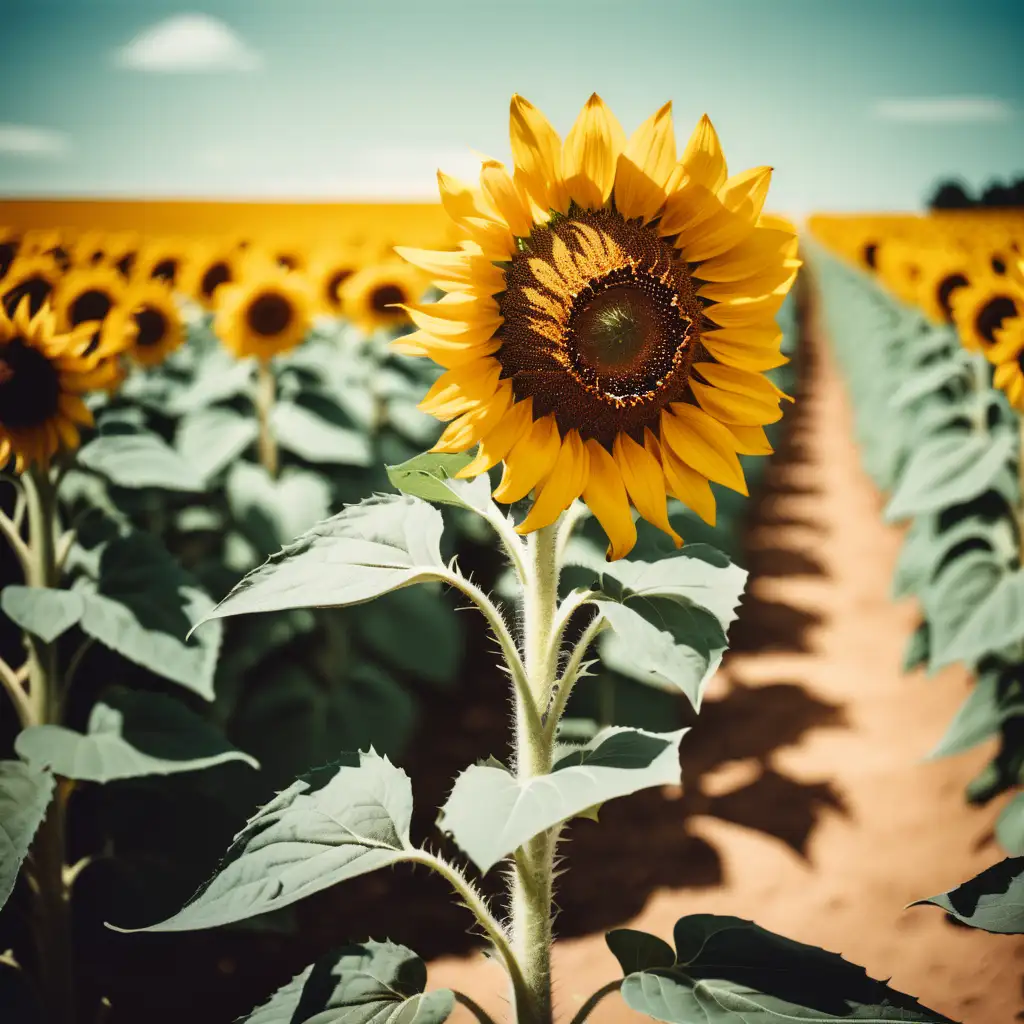retro film picture of a single sunflower