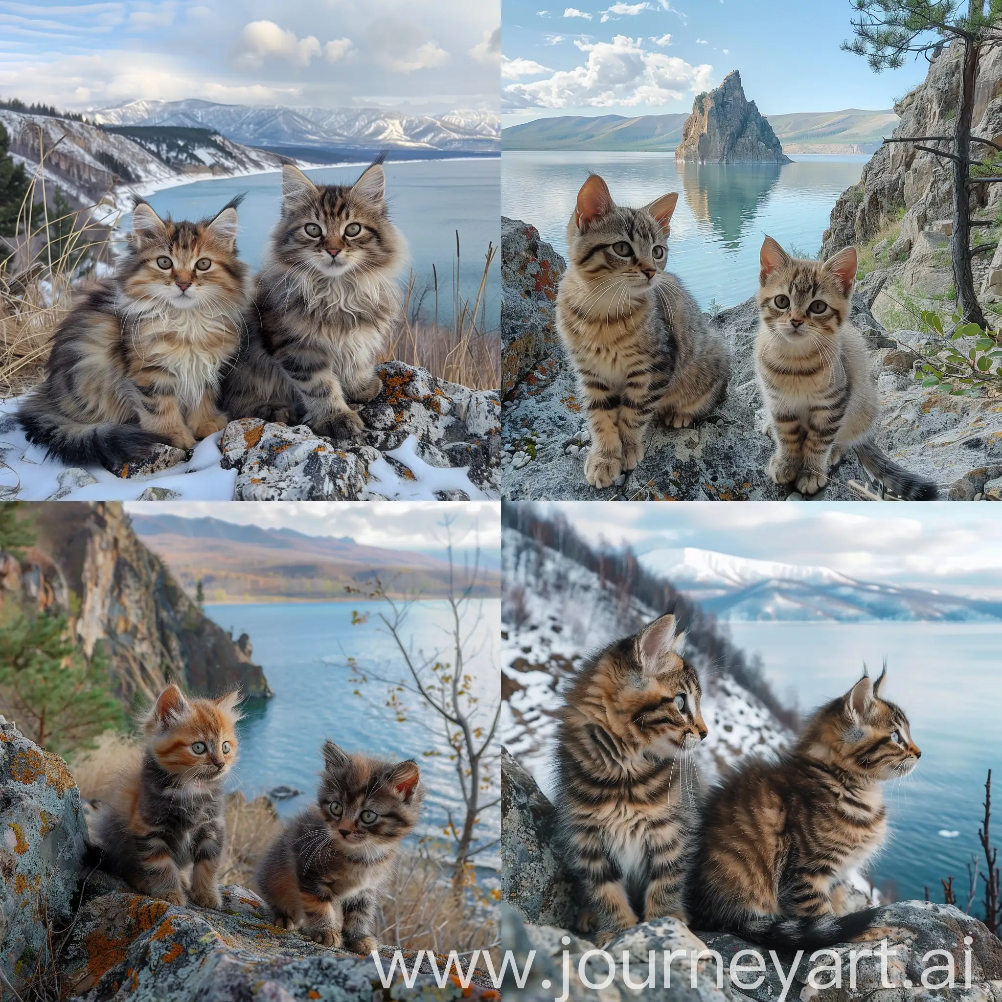 two girls-kittens went to a trip to lake Baikal