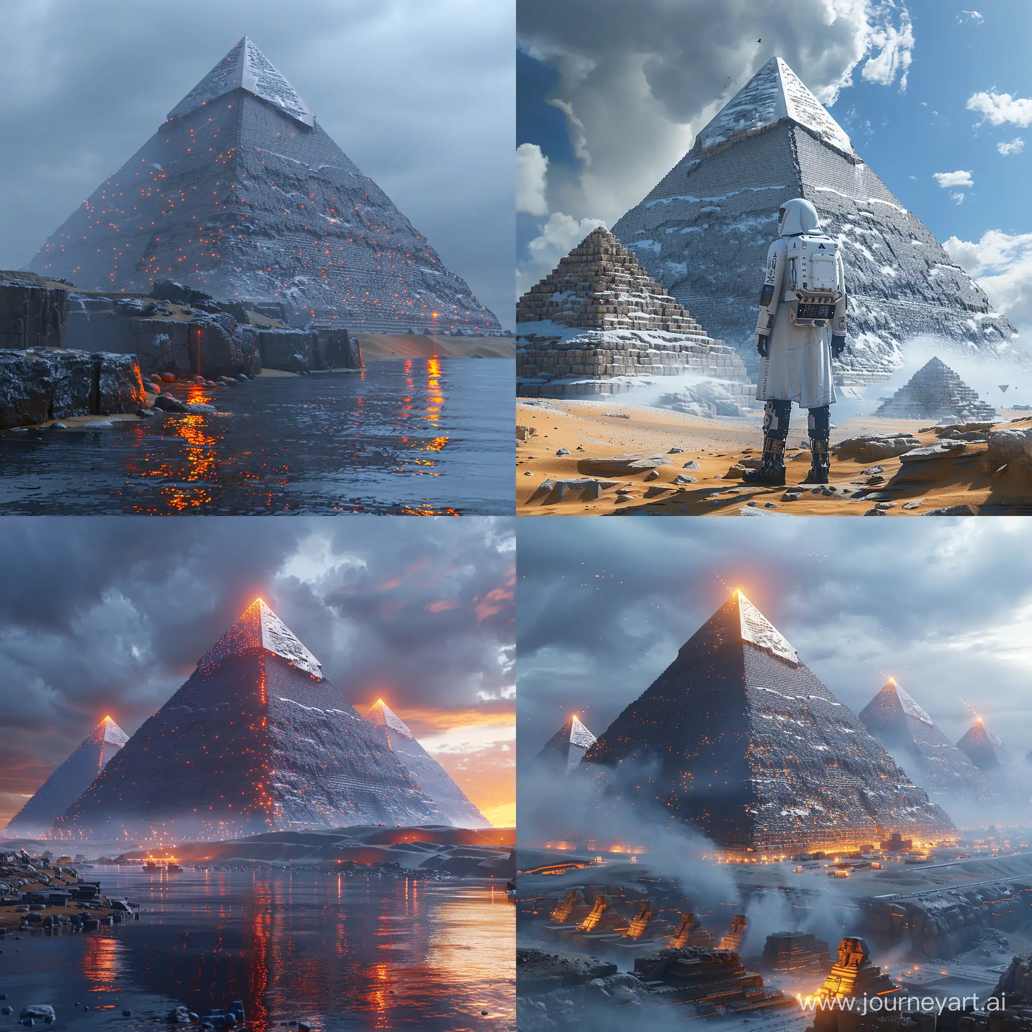 Futuristic sci-fi high-tech Egyptian pyramids, octane render --stylize 1000