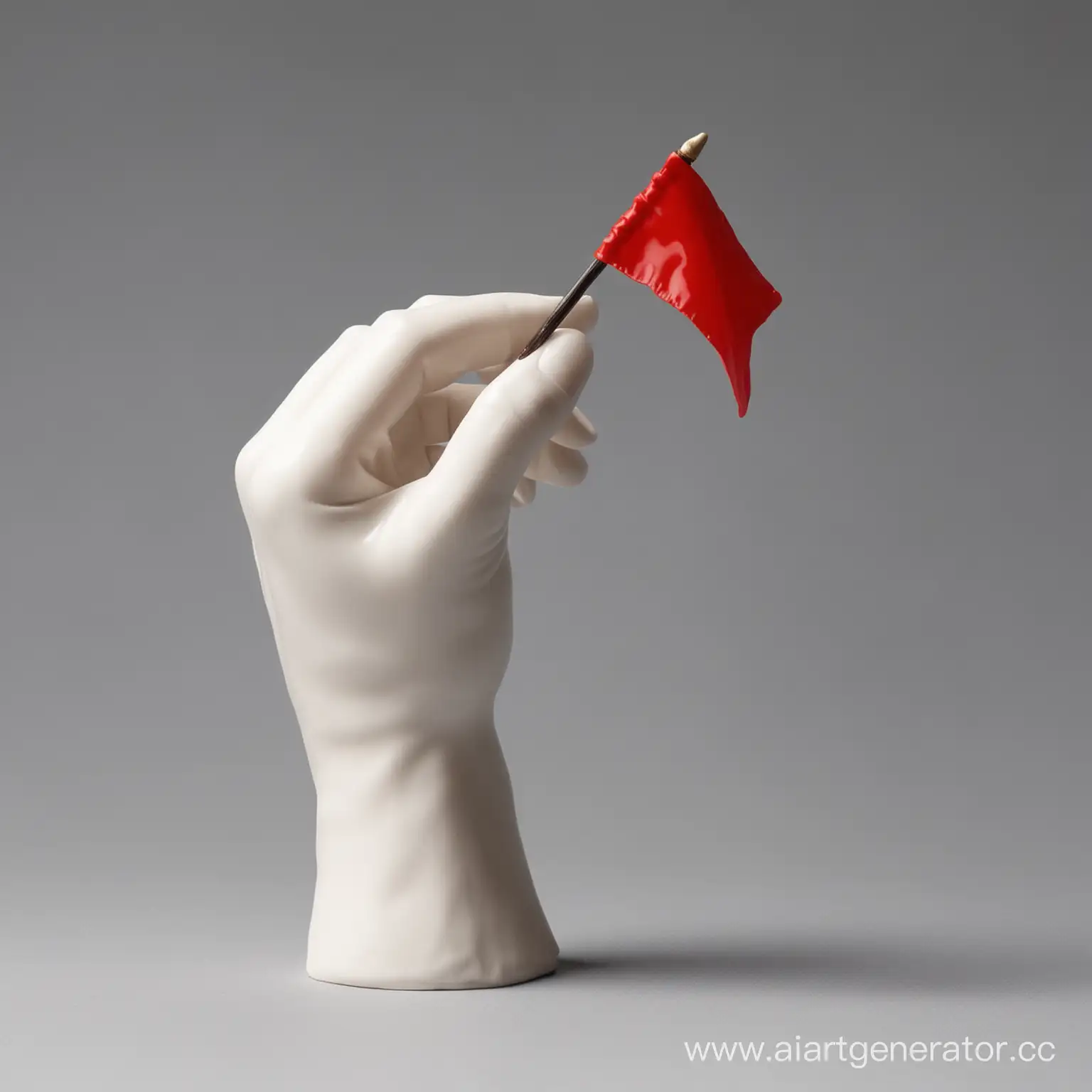 Elegant-Porcelain-Hand-Holding-a-Vibrant-Red-Flag