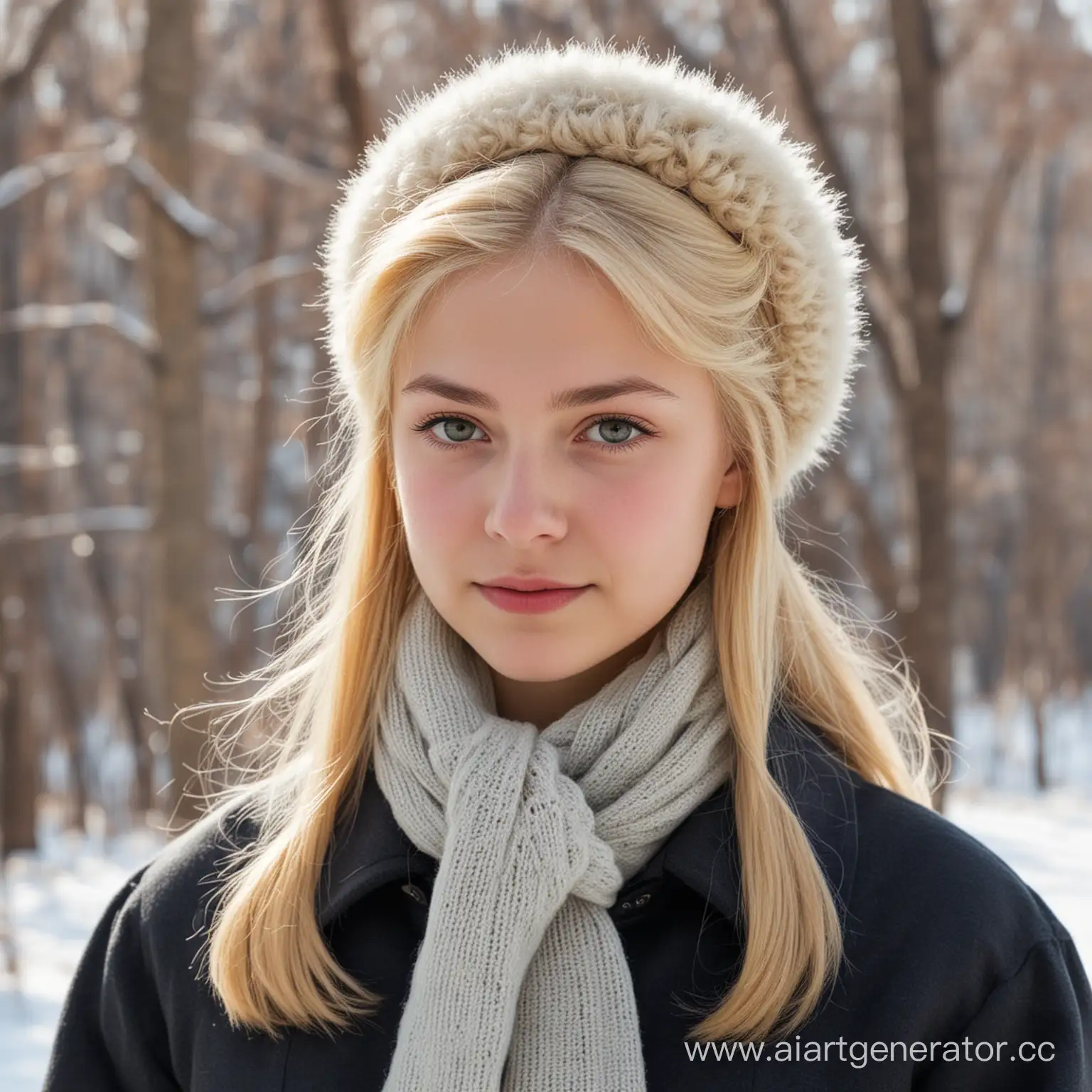 Советская школьница со светлыми волосами в зимней одежде