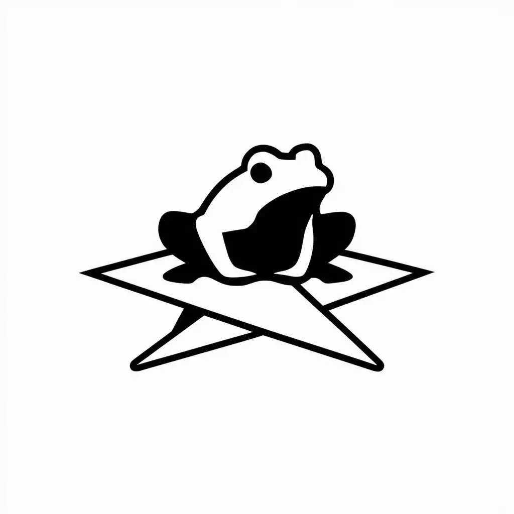 Minimalistic frog sits at the center and watch on the airplane like telegram white-black image logo