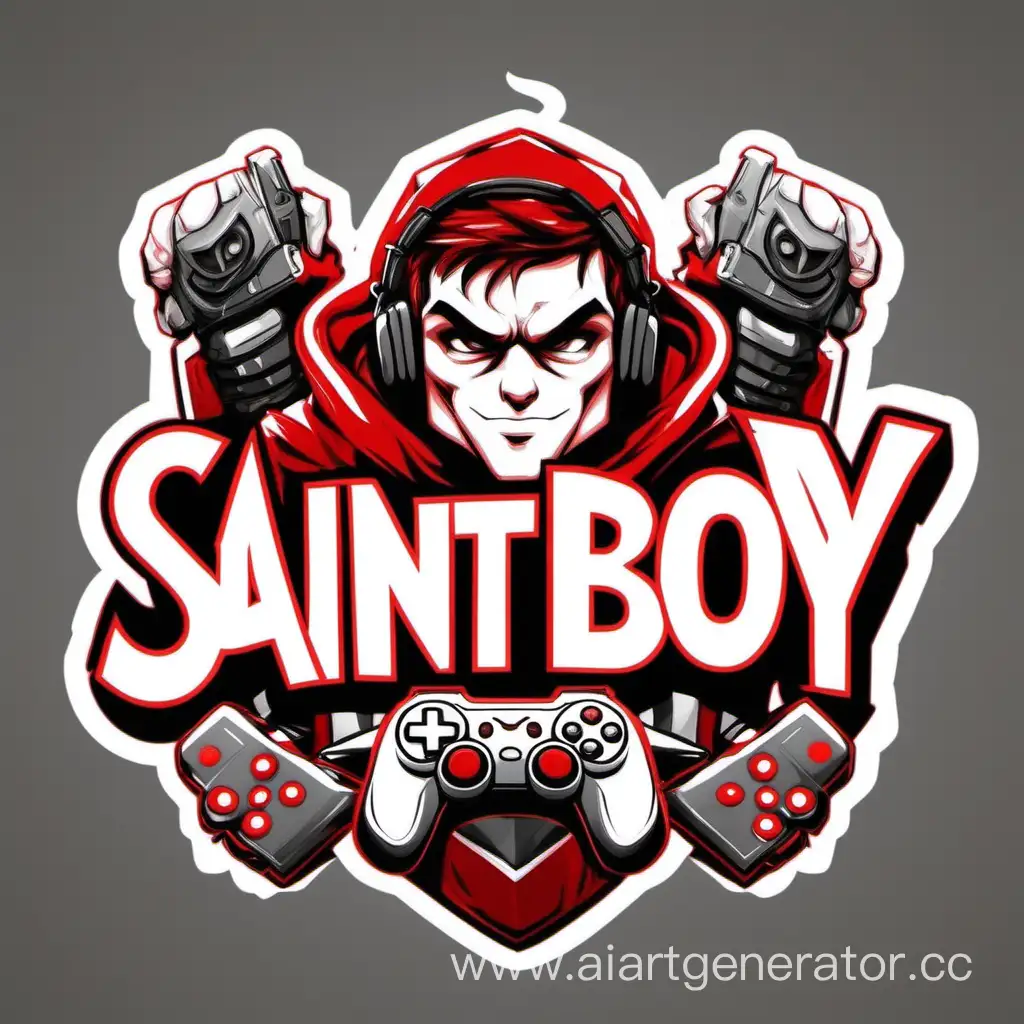 Надпись Saintboy в красно белых цветах в геймерском стиле
