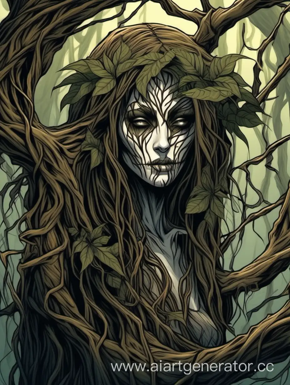 Enigmatic-Wooden-Dryad-with-Raptor-Skull-Adorning-Willow-Tree