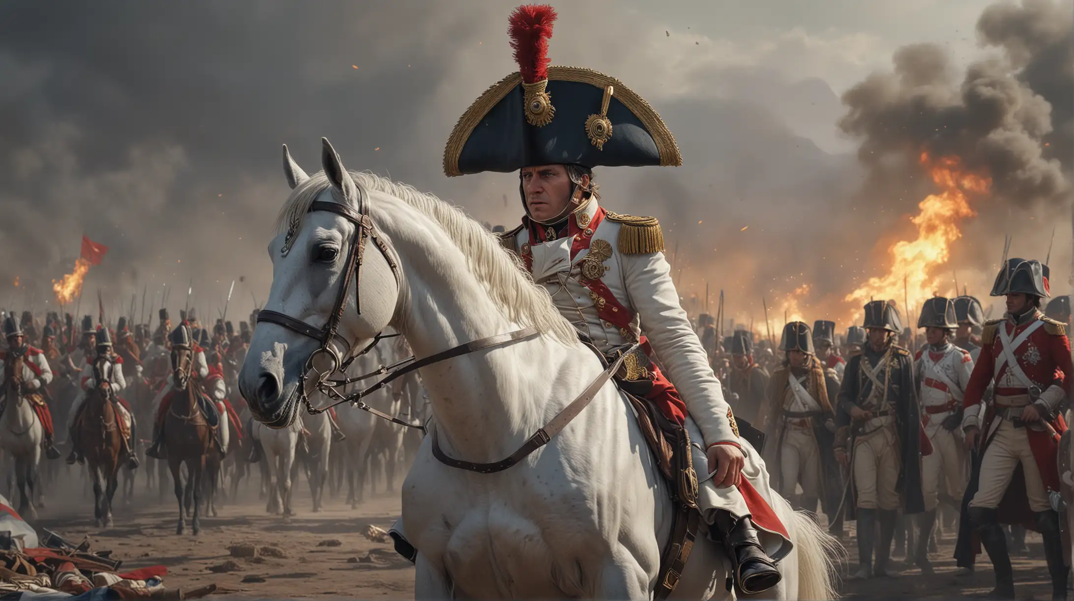 Battle of Austerlitz napoleon fighting RAW photo, insanely detailed, 8k uhd, sharp focus, centered head, cinematic portrait, oil painting, matte painting, art by ruan jia, artgerm and greg rutkowski, wlop, dramatic lighting, trending on artstation and cgsociety
