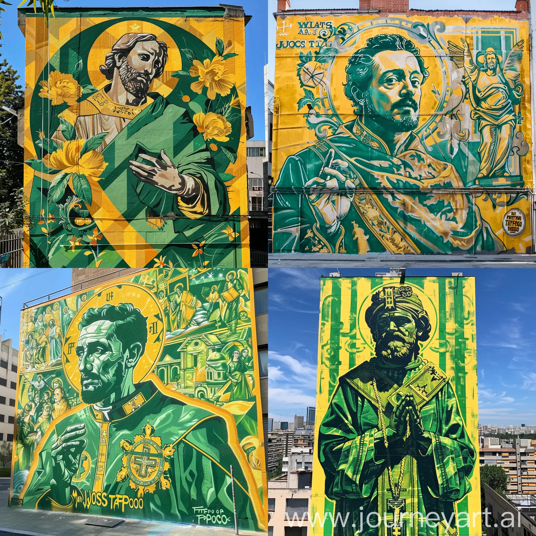 Urban-Mural-Depicting-the-Patron-Saint-of-San-Jose-Tateposco-in-Green-and-Yellow