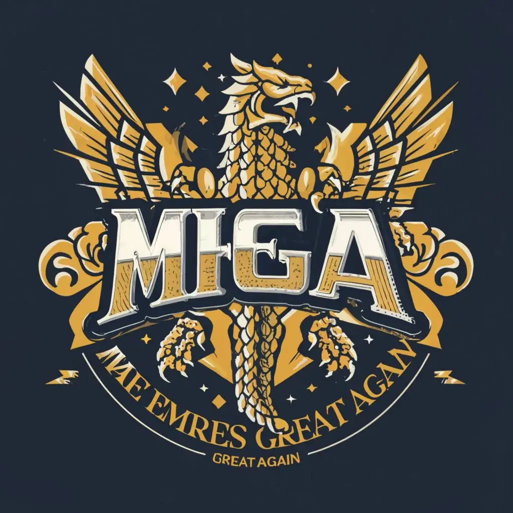 a logo design,with the text "MEGA (make empires great again)", main symbol:Dragon

,complex,clear background