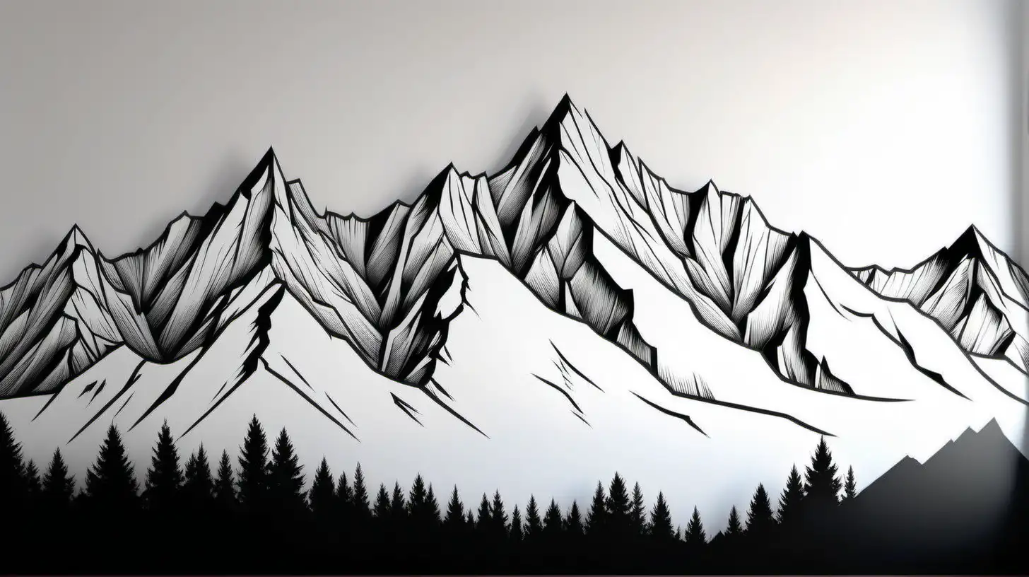 black and white mountain range for cutting out wall art