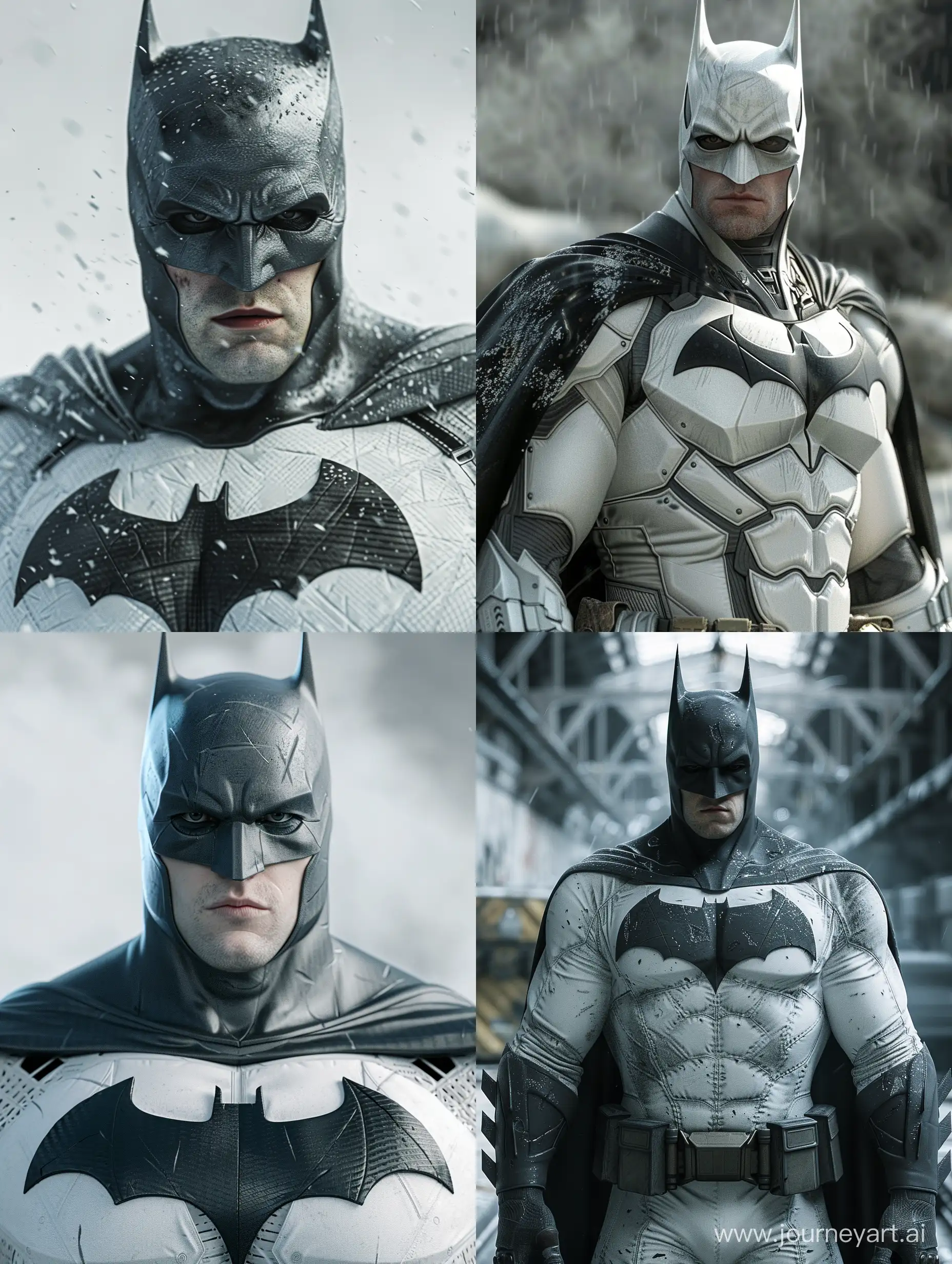 Robert Pattinson as Batman in White ultra-realistic, high resolution, with cinematic lighting, 3-D Render, OpenGL-Shaders with intricate detail and superb quality