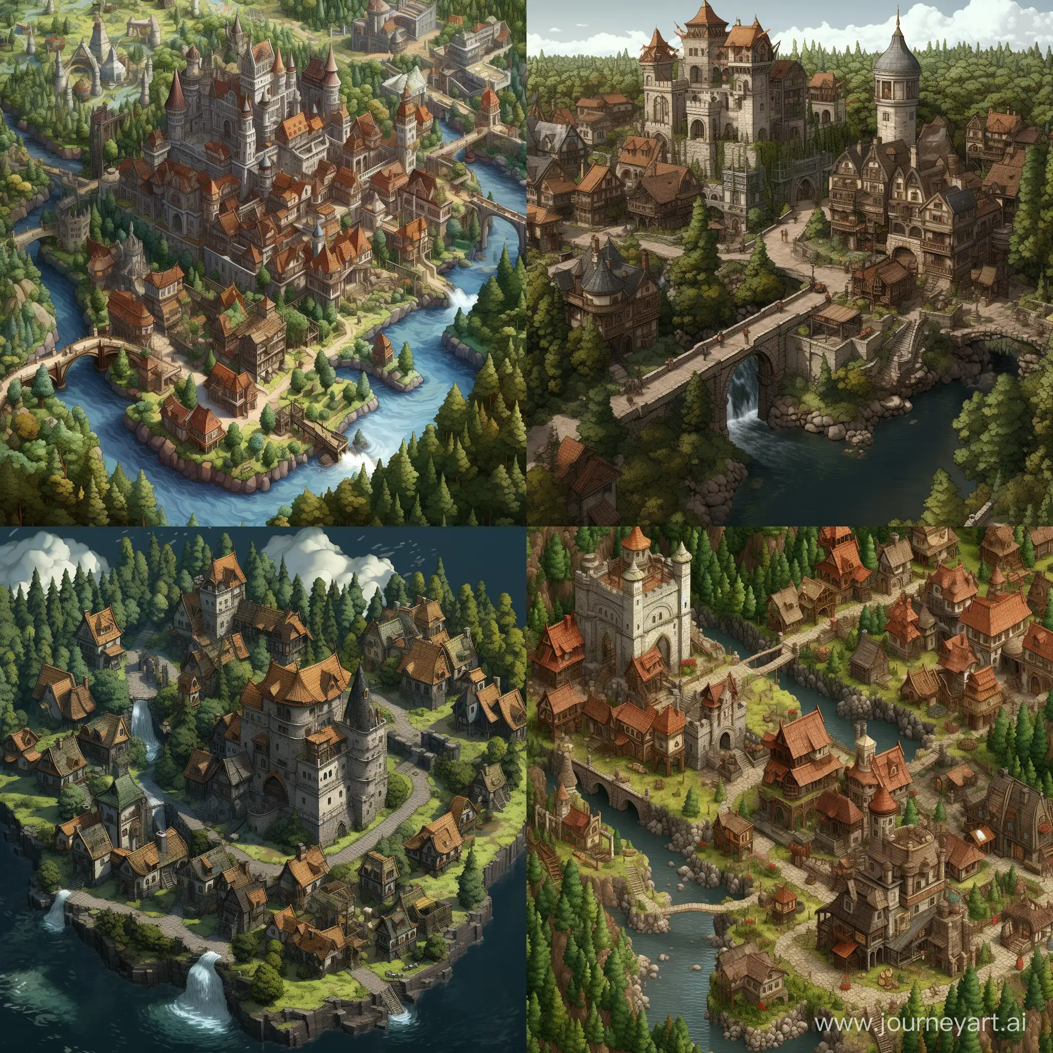 Isometric-City-Map-with-HalfTimbered-Tudorstyle-Buildings-and-Enchanting-Forest-Landscape