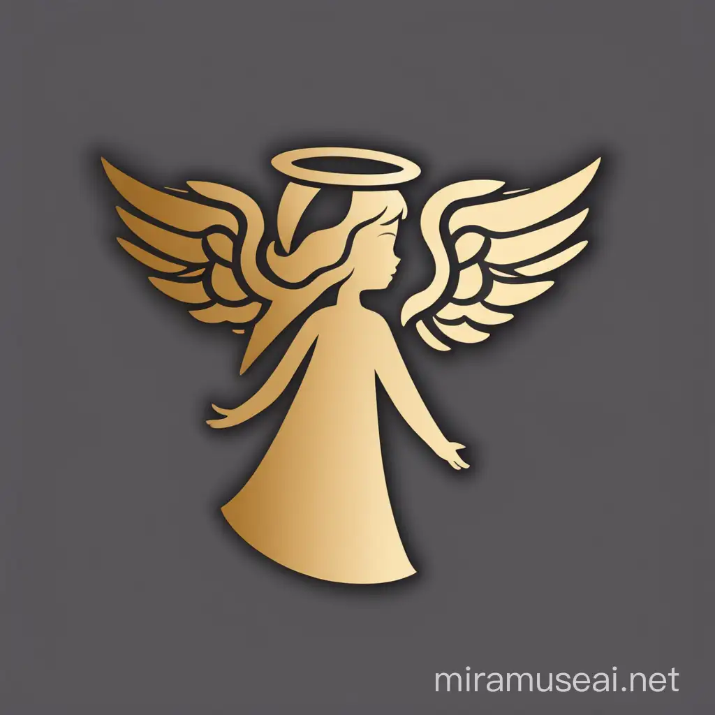 A simple logo in the shape of a girl Angel. Gold. Silhouette. Single color