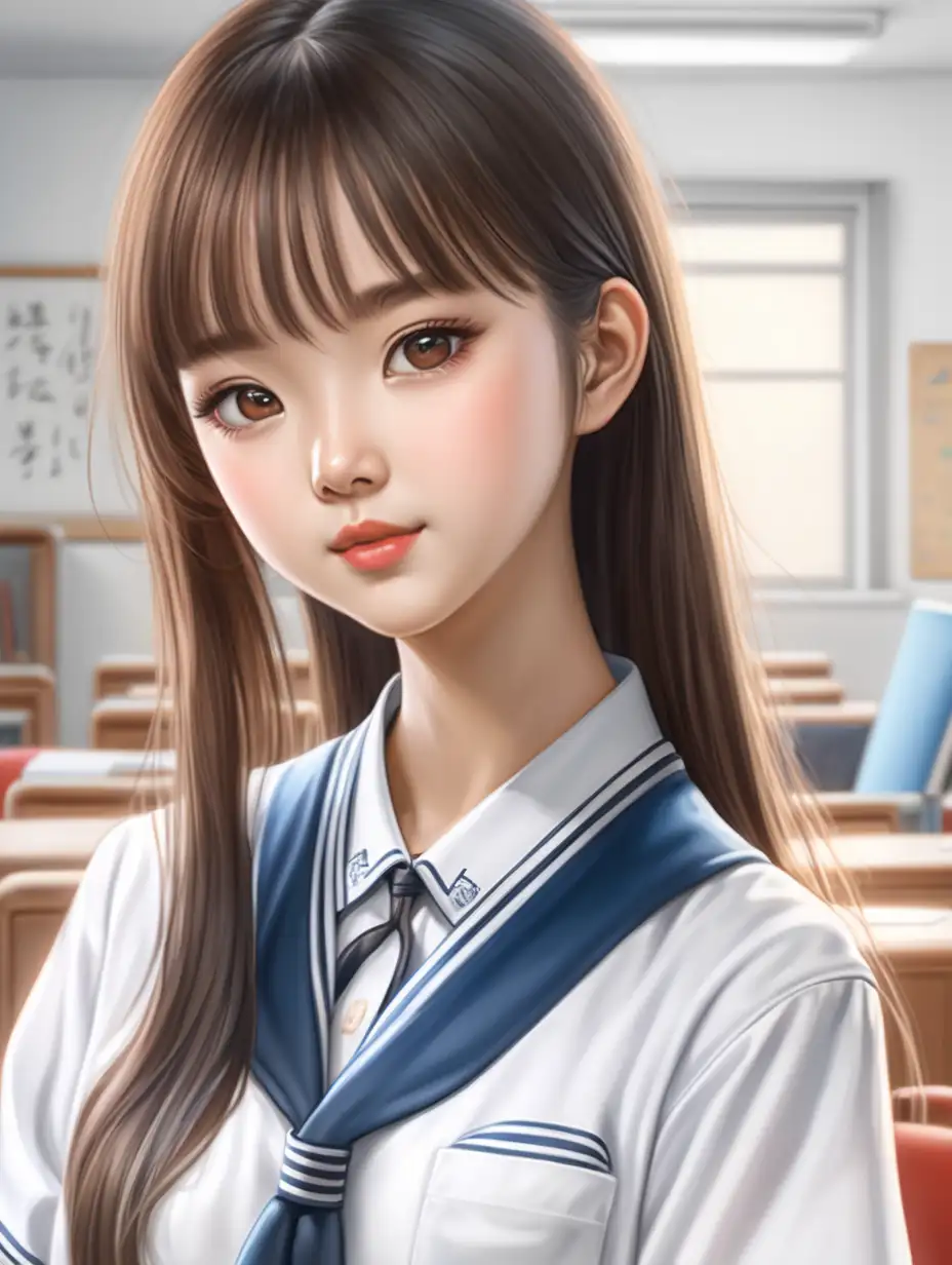 Elegant Chinese Schoolgirl in Traditional Uniform Portrait