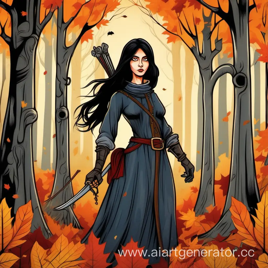 Colorful-Medieval-Style-Art-Female-Bandit-in-Autumn-Forest