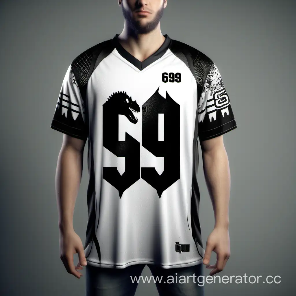 Unique-Black-and-White-Dinosaur-Gaming-Jersey-with-Number-69