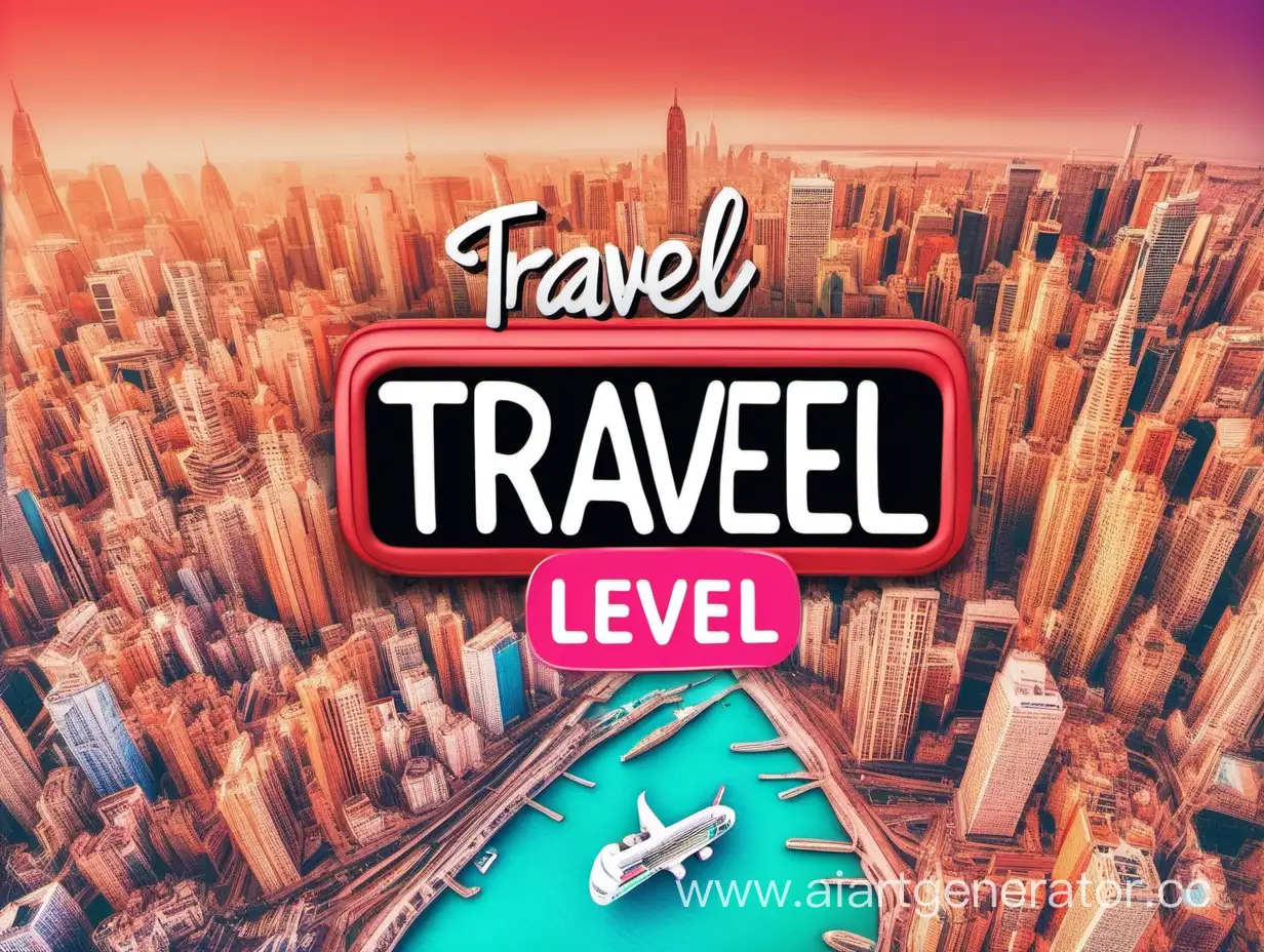 Красочная заставка для ютуб канала о путешествиях с надписью «travel level»