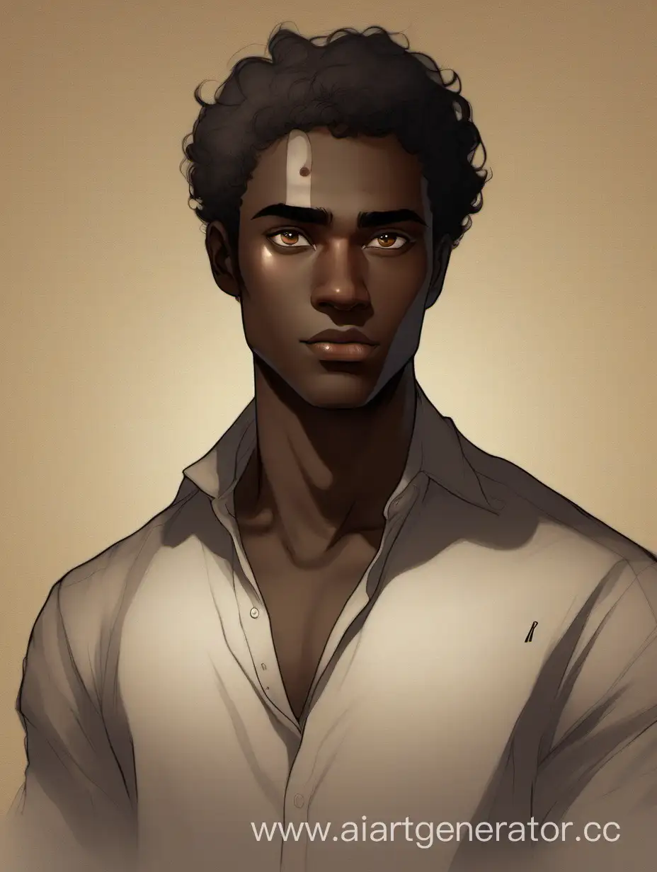 DarkSkinned-Man-with-a-Birthmark-and-Long-Hair-in-Linen-Shirt