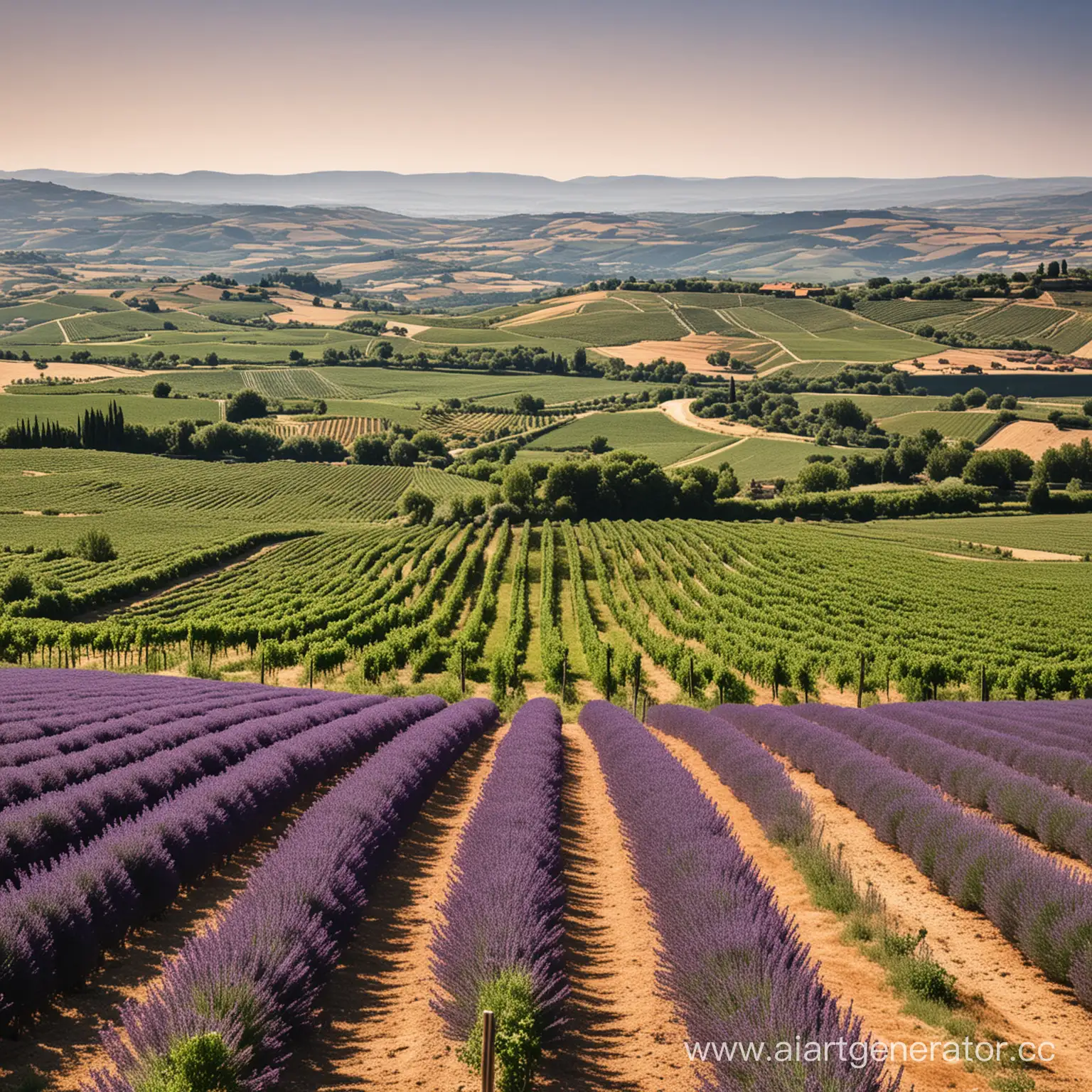 Scenic-Beaujolais-Vineyards-Sunlit-Fields-and-Lavender-Fragrance