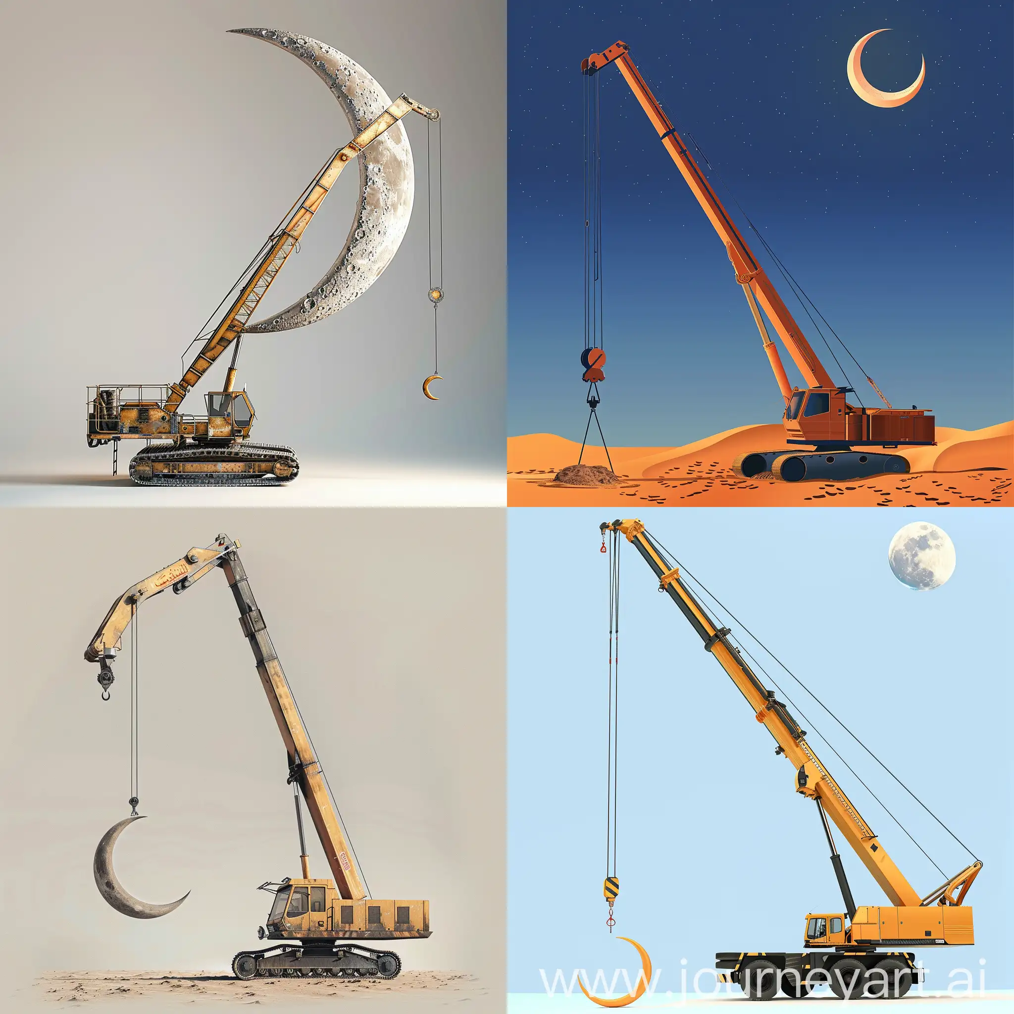 mobile crane,ramadan,islamic art, crescent,moon realisctic