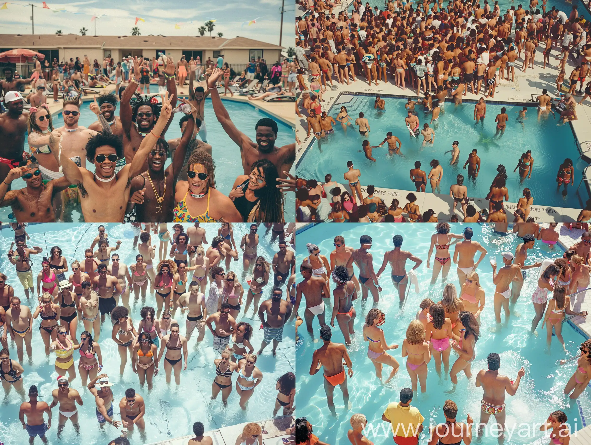 100 people at a 90's pool party