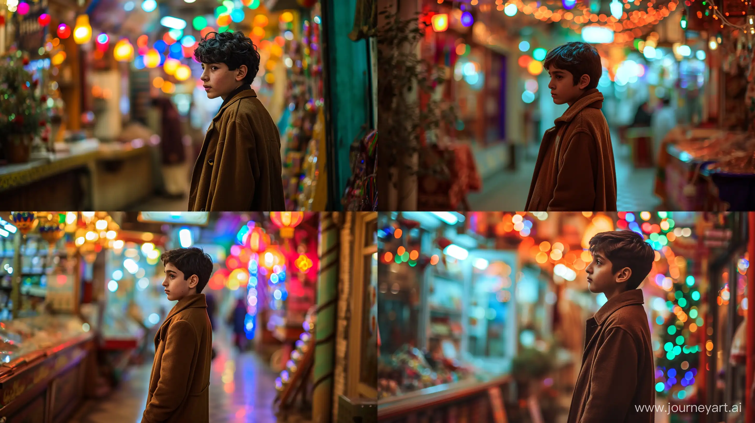 Stylish-Iranian-Teen-in-Brown-Coat-at-Vibrant-Shop