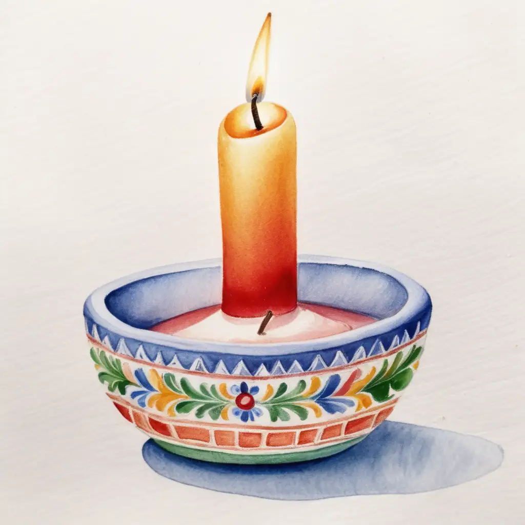 Vibrant Watercolor Illustration of a Mexican Candle