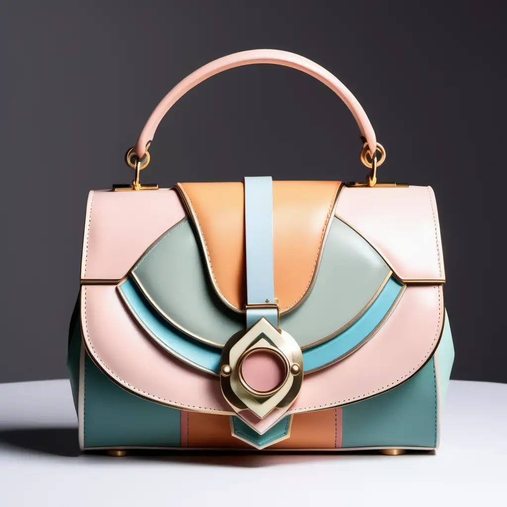 Luxury Art Nouveau Inspired Leather Bag with Geometric Inserts and Pastel Shades