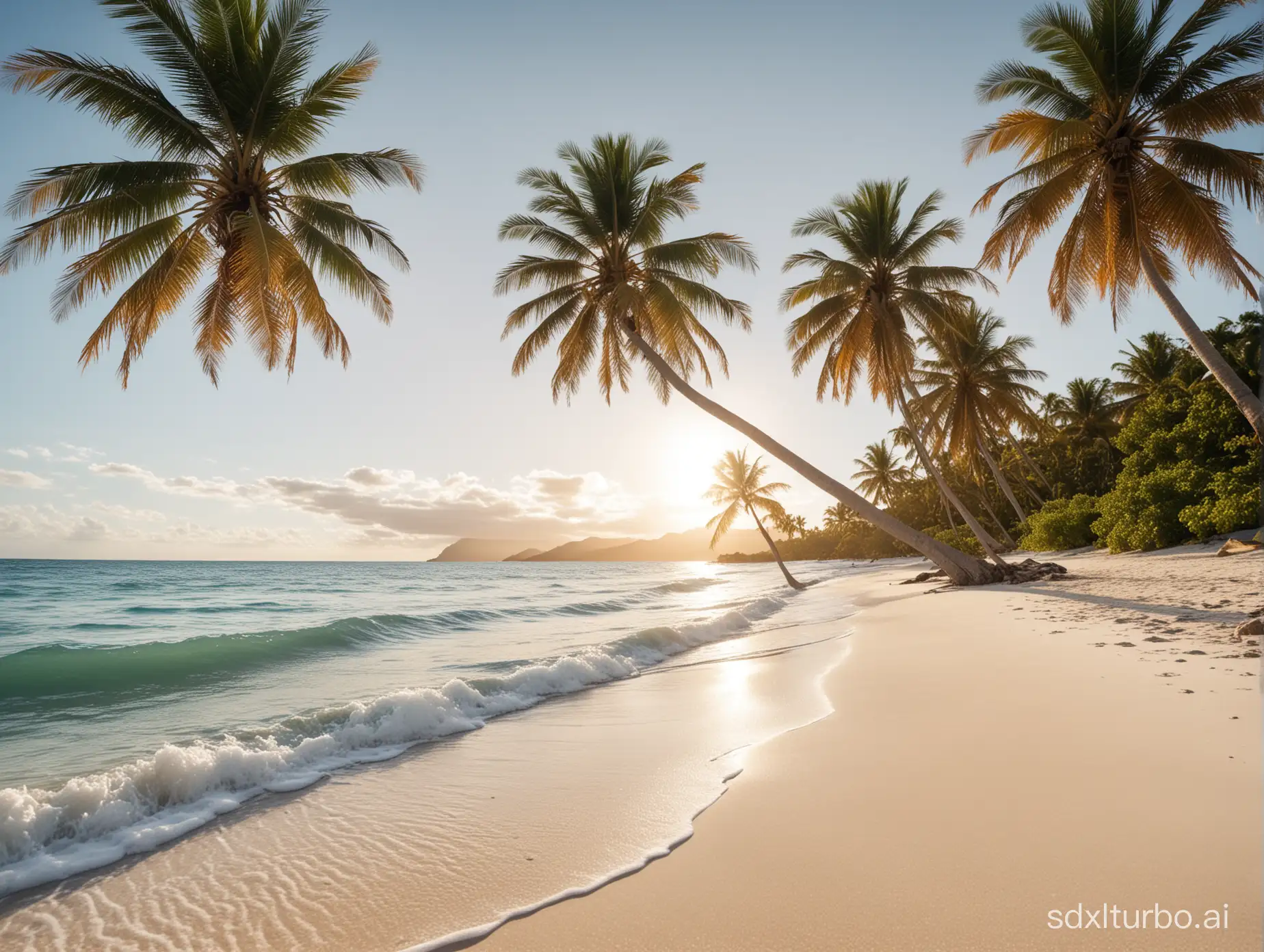 Sunny-Day-Seashore-View-Wallpaper-of-Palm-Trees-and-White-Sand-in-Venezuela