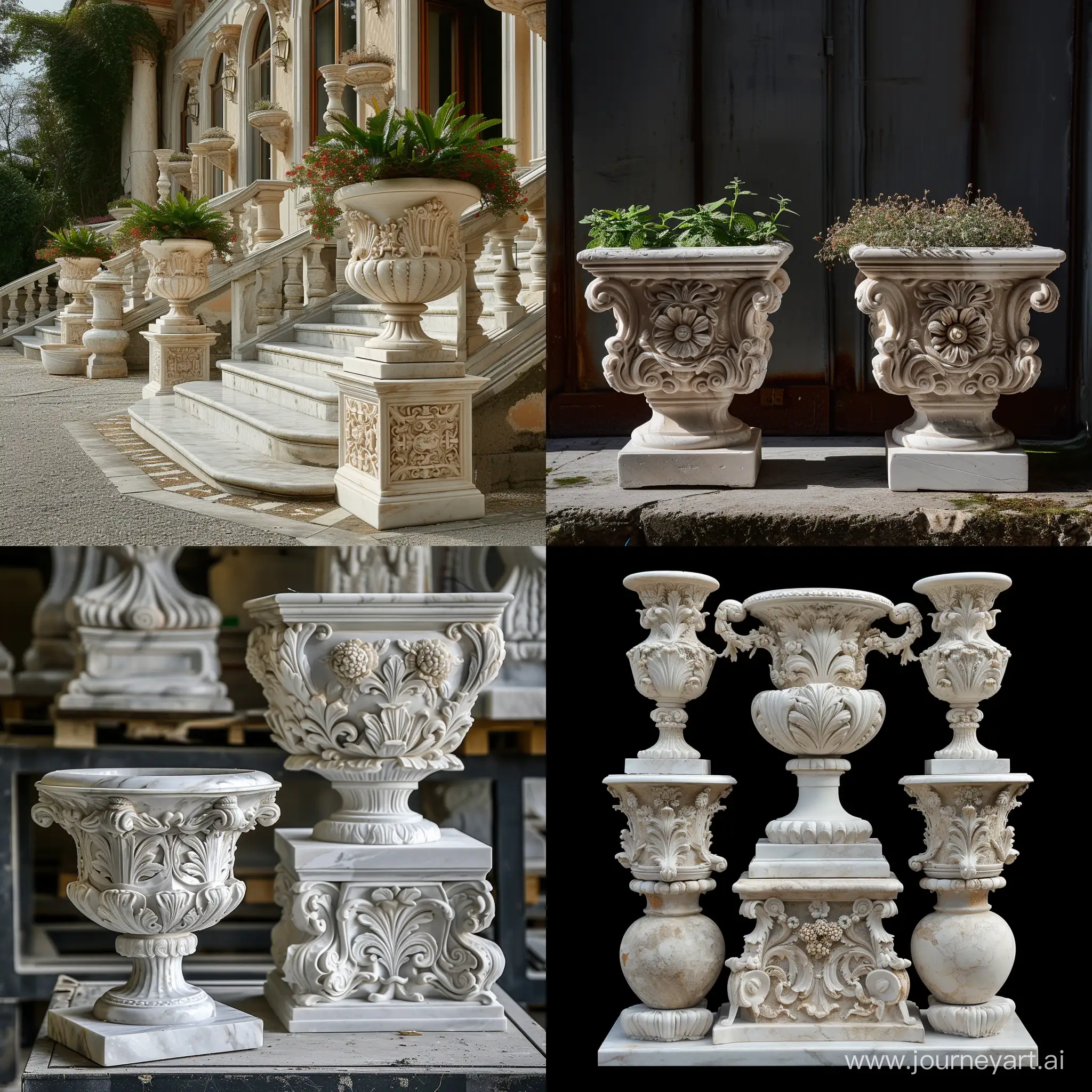 Elegant-Marble-Rococo-Villa-with-Square-and-Round-Pots