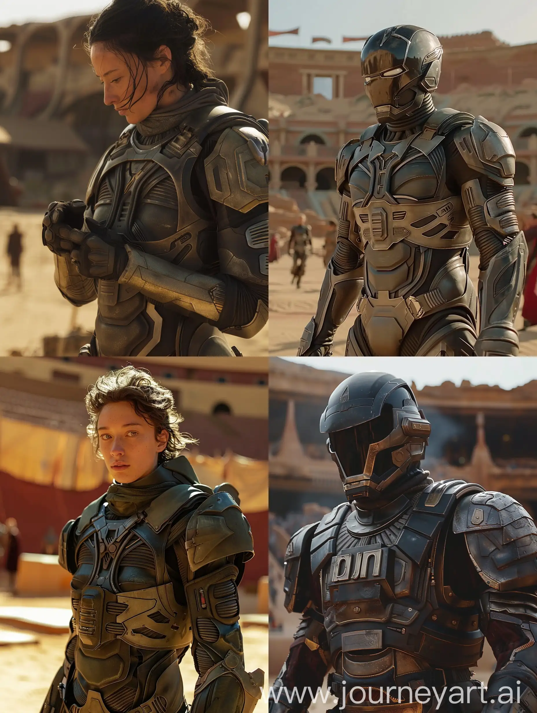 Iron man a close up of a person in a costume, film still from movie dune-2021, still from movie dune, in an arena in movie dune-2021, desert breathing armor, in the 2 0 2 1 movie dune, scene from dune 2 0 2 1 movie, dune (2021)