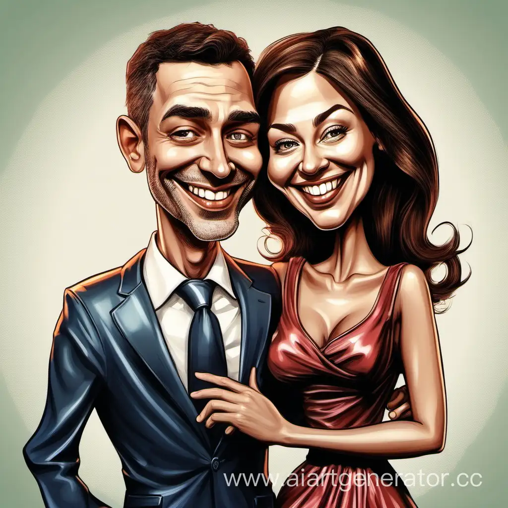 Whimsical-Depiction-of-a-Affectionate-Couple-in-Playful-Caricature