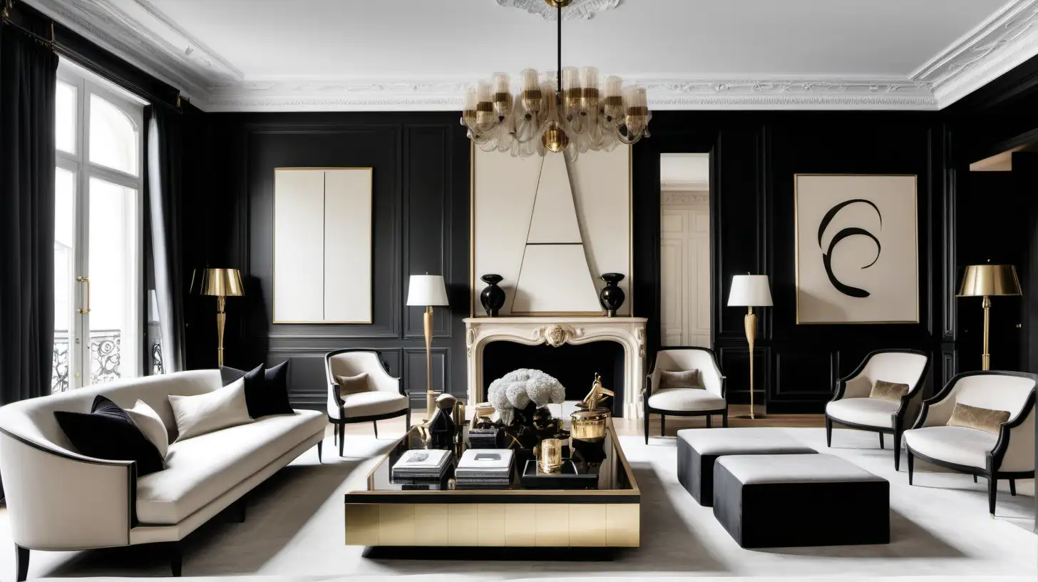 Luxurious Modern Parisian Grand Estate Home in Beige Oak Brass and Black Palette