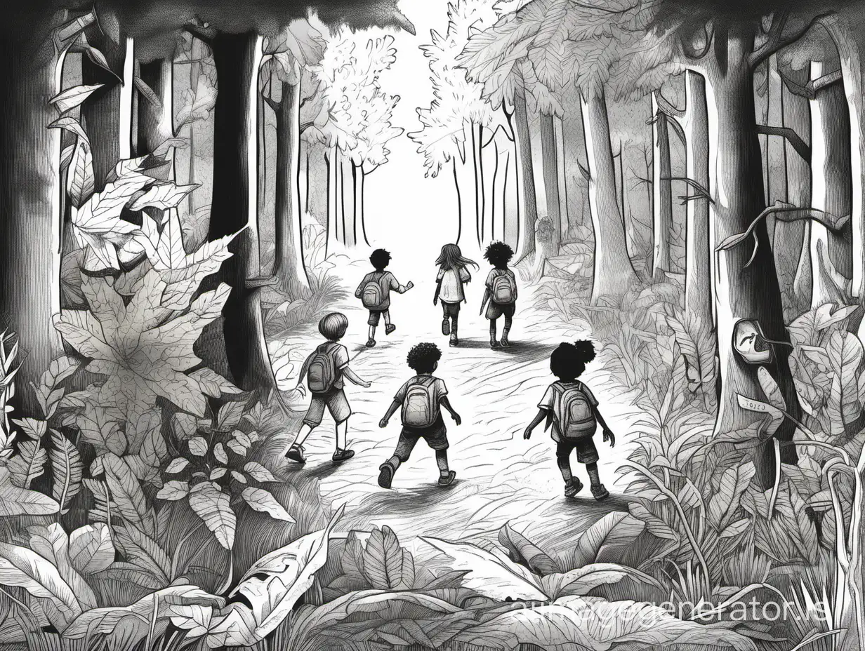 On the seventh page, a group of children got lost in a mysterious forest. In the forest, there were talking animals, magical plants, and mysterious creatures. The children worked together to get out of the forest and had many adventures.