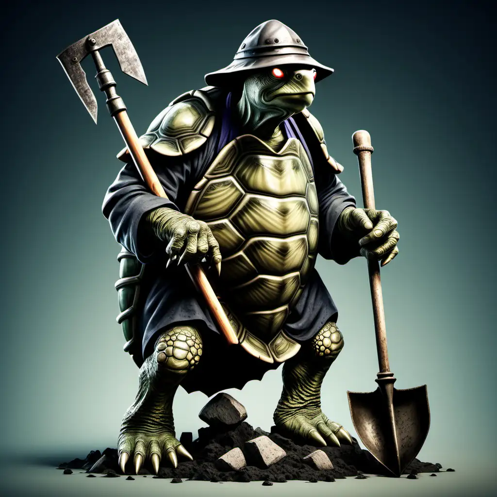 Medieval Ominous Turtle Gravedigger with Shovel