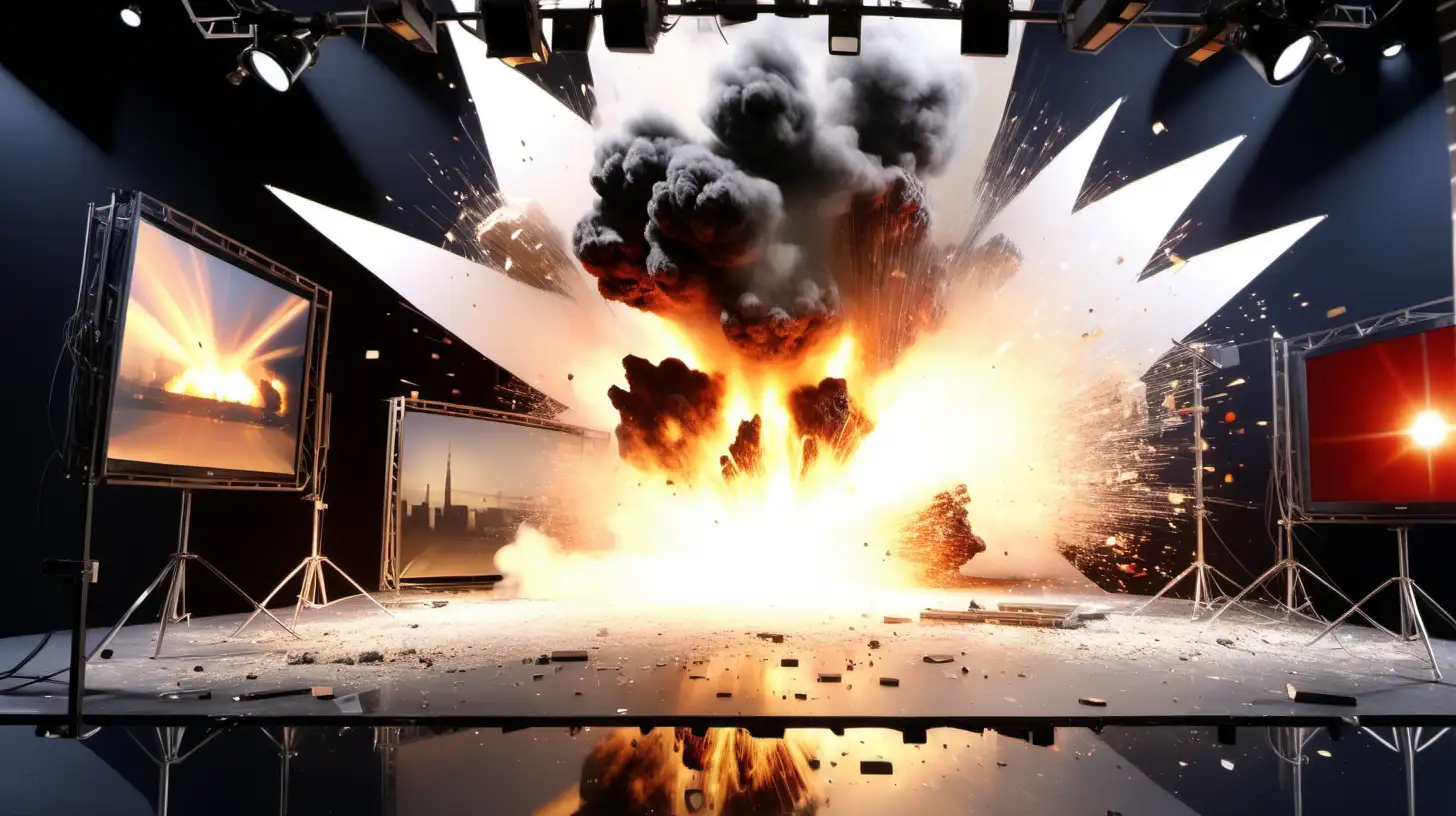 explosion of a tv studio sound stage