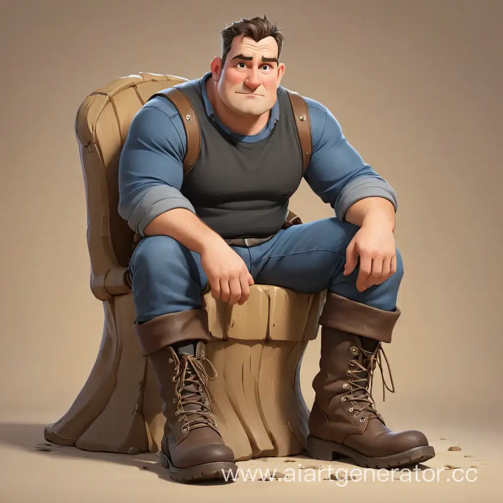 Cheerful-Cartoonish-Man-Relaxing-in-Oversized-Boots