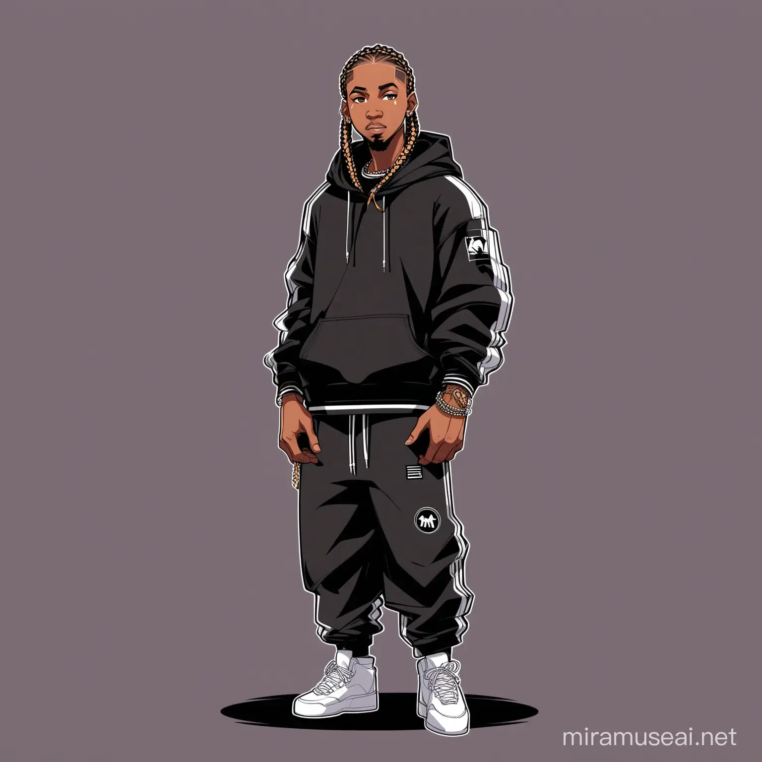 Animated Black Rapper with Cornrows Dynamic FullBody Portrait