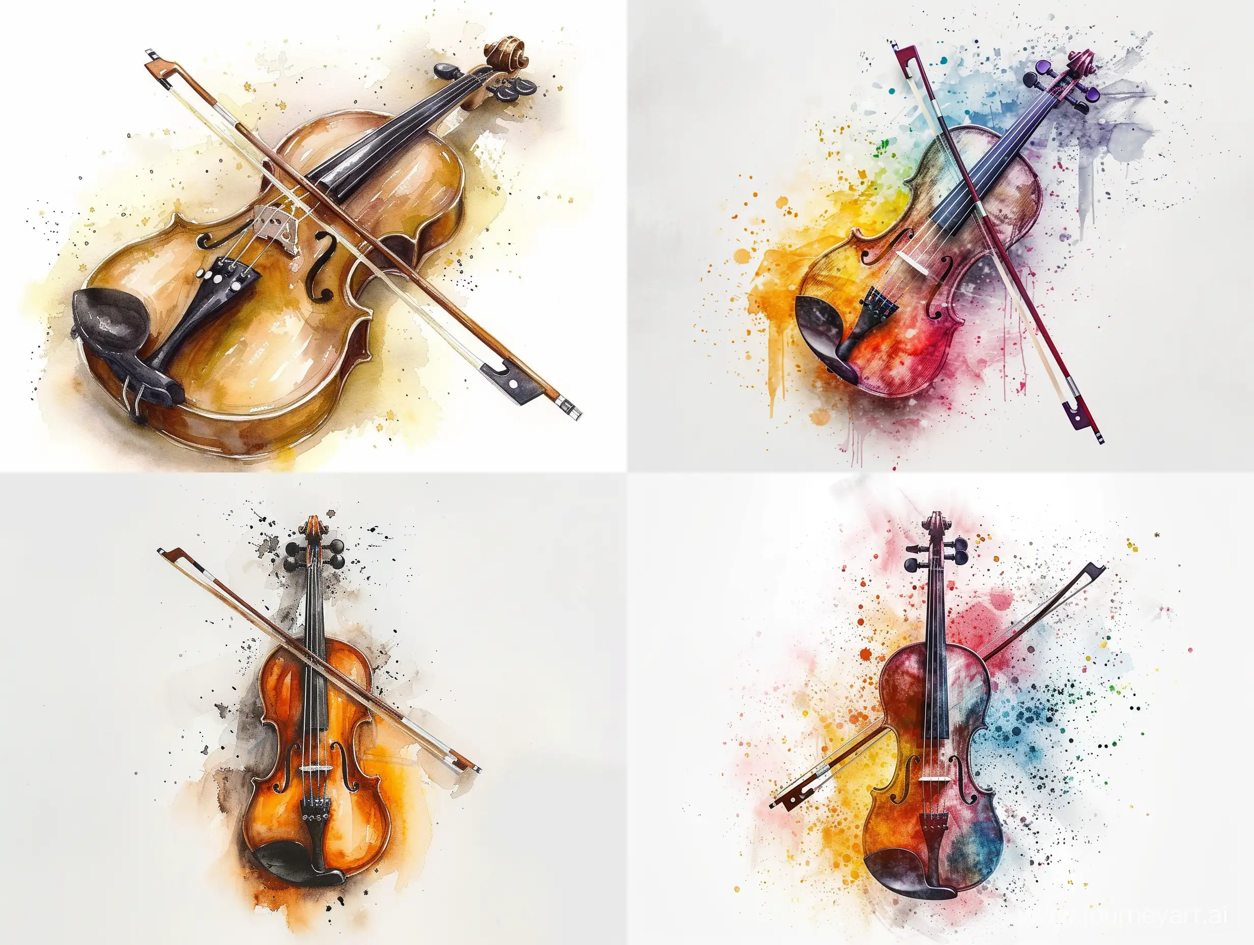 Seasonal-Symphony-Vibrant-Watercolor-Painting-of-a-Violin-in-Four-Seasons